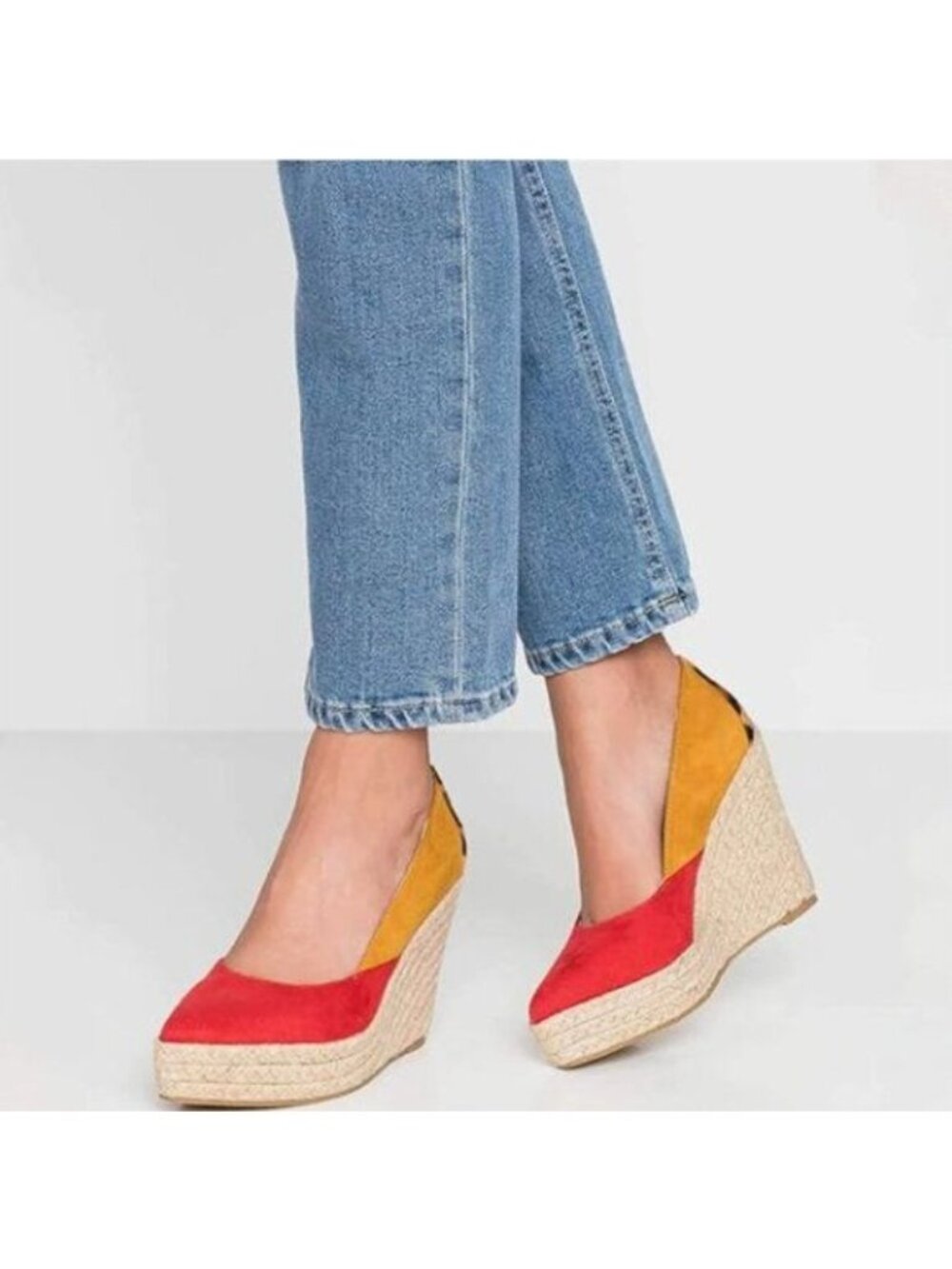 FOWT Yellow Leopard Espadrille Wedge Sandals High Platform Suede Upper Shoes